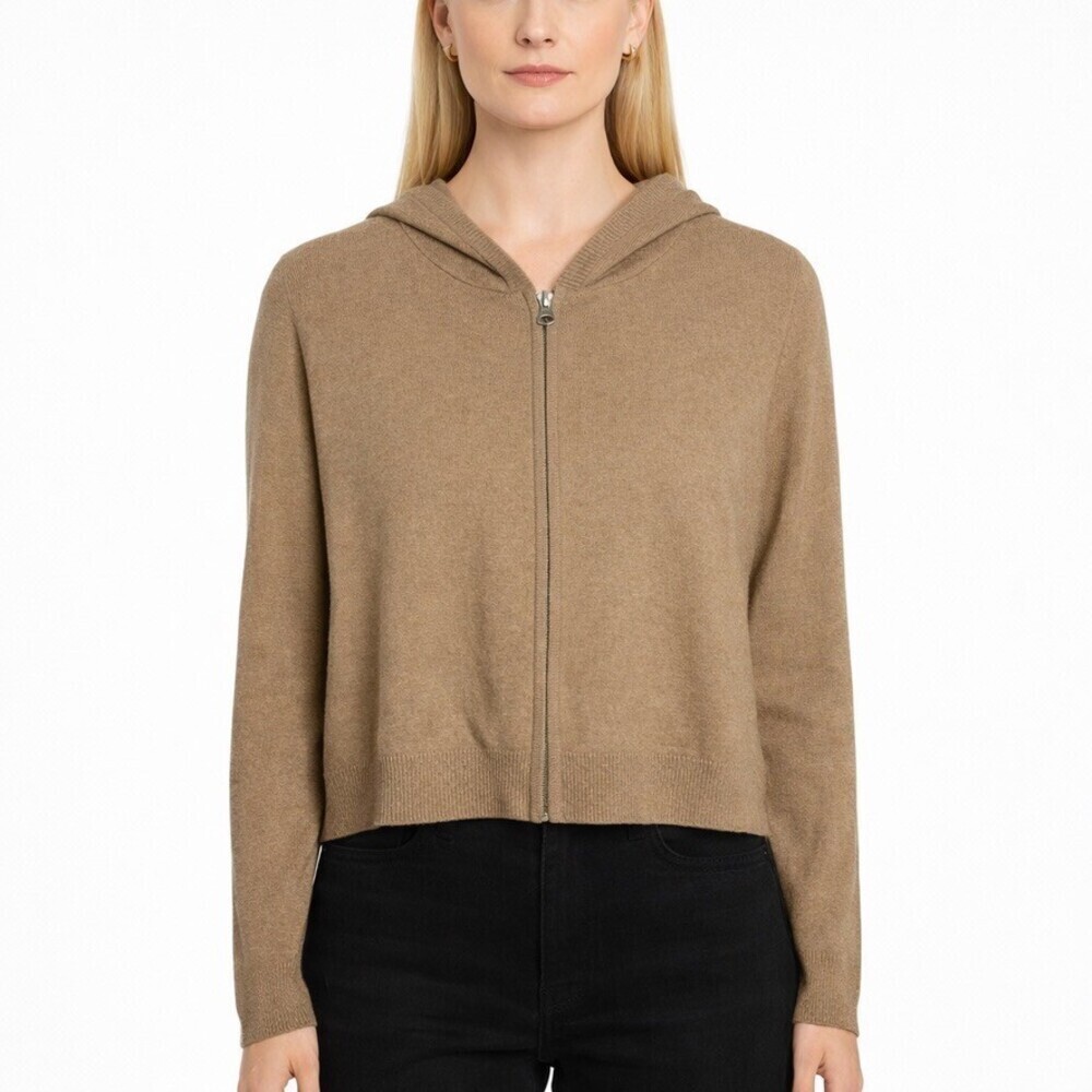 SABLYN Womens 100% Cashmere Hoodie Sweater XS zip front camel tan